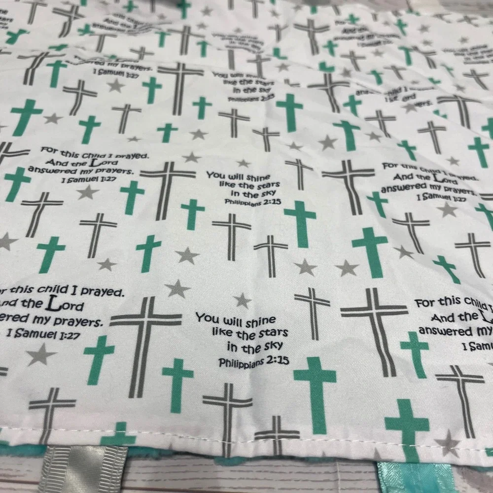 Baby Jack & Co Prayer Baptism Lovey Teal Minky Cross Bible Verse 14x18 NWT